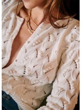 Sezane Marthe Cotton Jumper Women's Sz M Organic Cotton Knit Cardigan